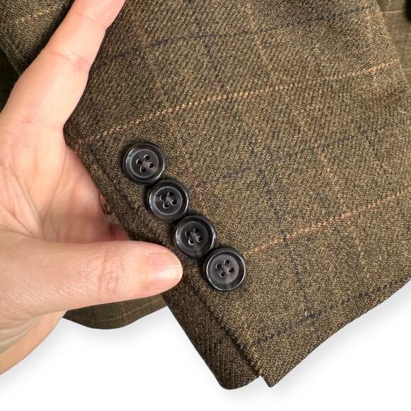 T. Harris London 100% Lambswool Brown Plaid Three Button Blazer Men's Size 44L - Picture 6 of 13